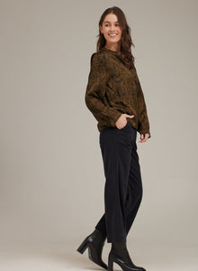 Half Placket Pullover | Olive Snake Print