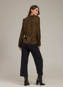 Half Placket Pullover | Olive Snake Print