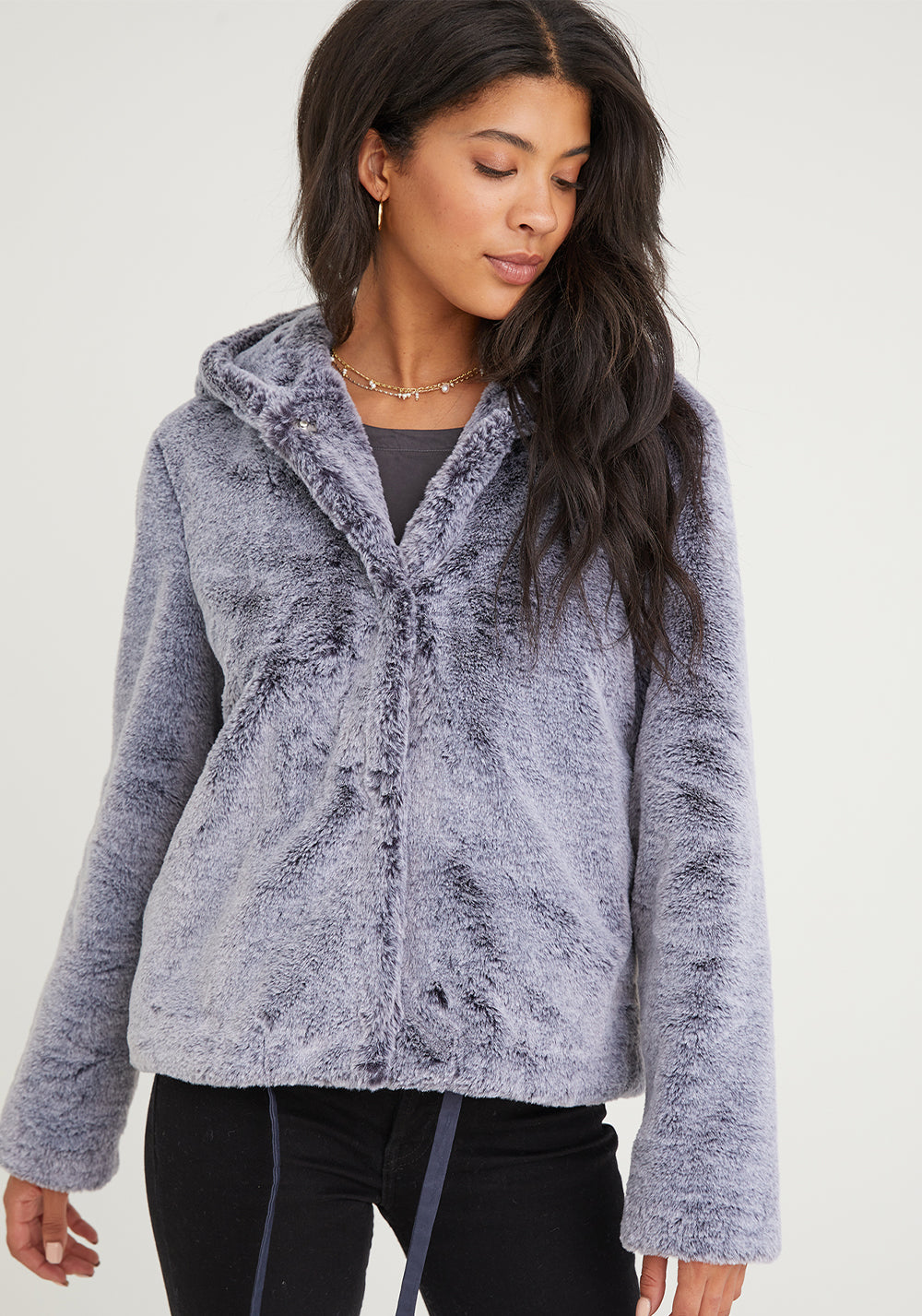 Faux Fur Hooded Jacket - Navy Frost