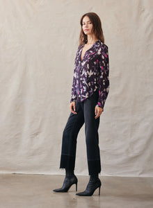 Long Sleeve Clean Shirt - Floral Plum Print