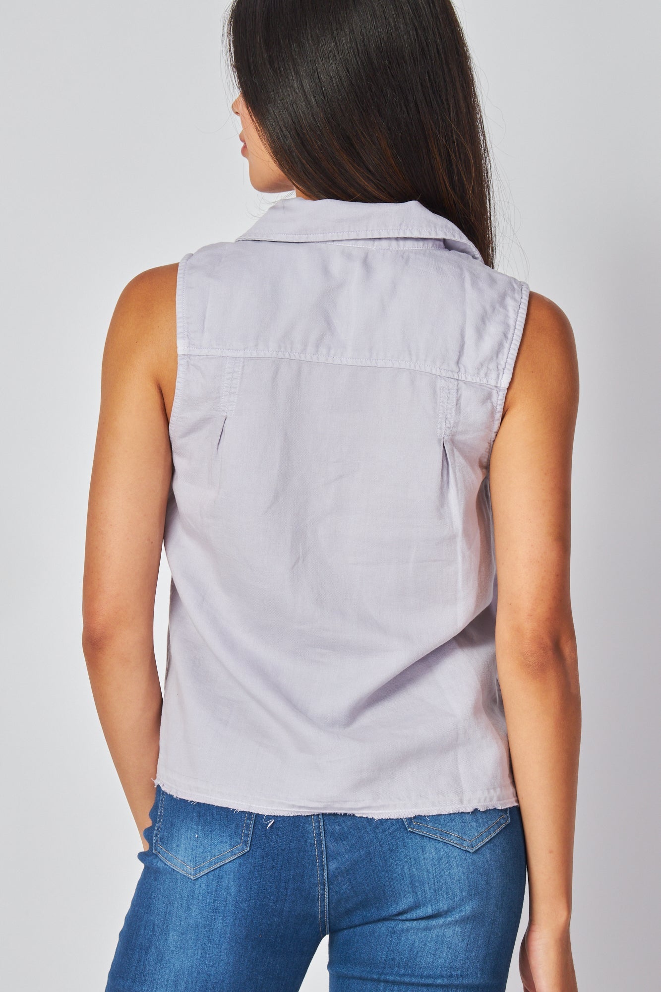 Sleeveless Release Hem Button Down | Cool Lilac