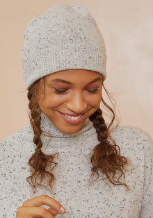 Cashmere Knit Beanie - Light Grey Speckle