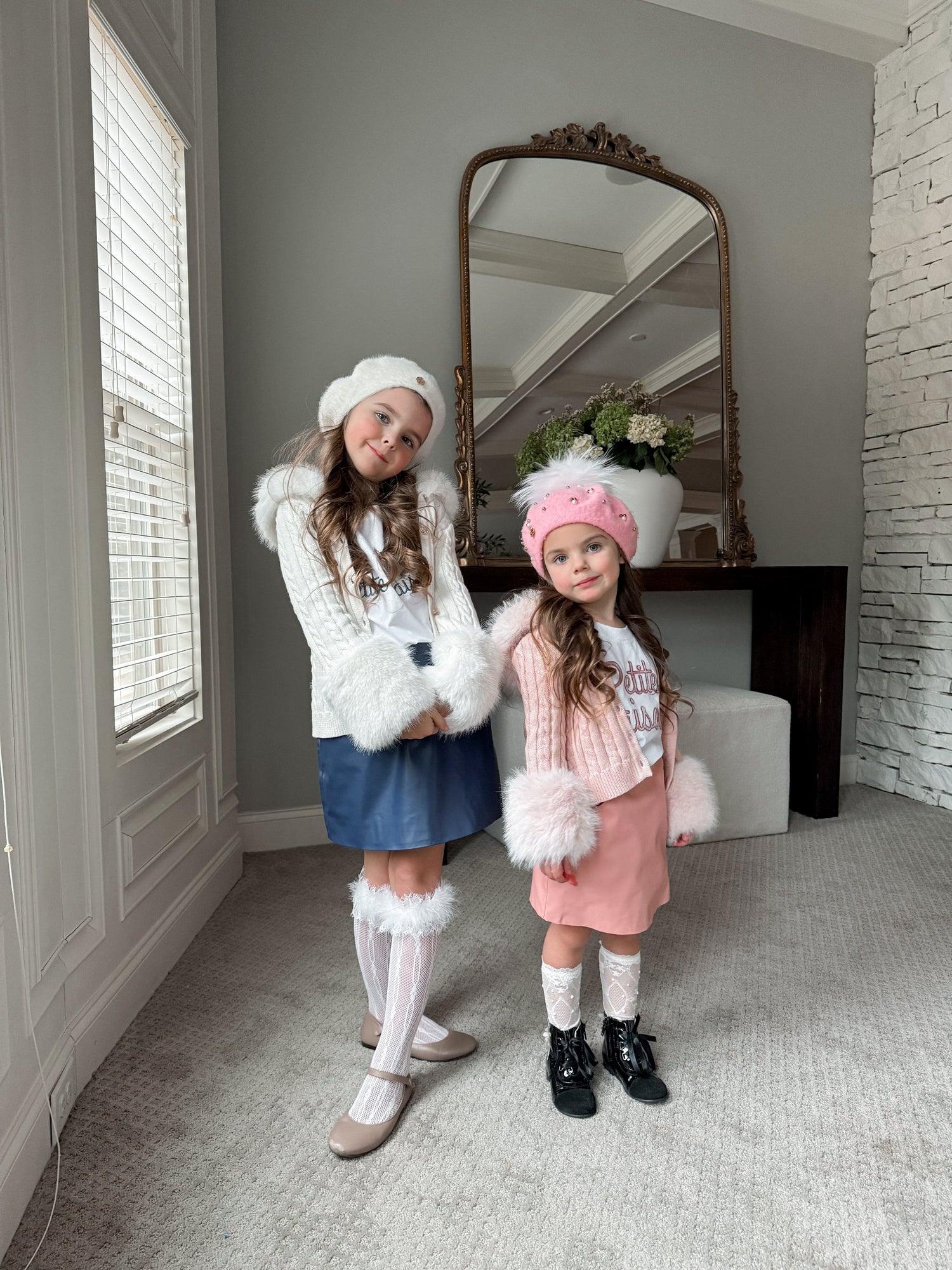 Girl | Cableknit Faux Fur Cotton Cardigan | White