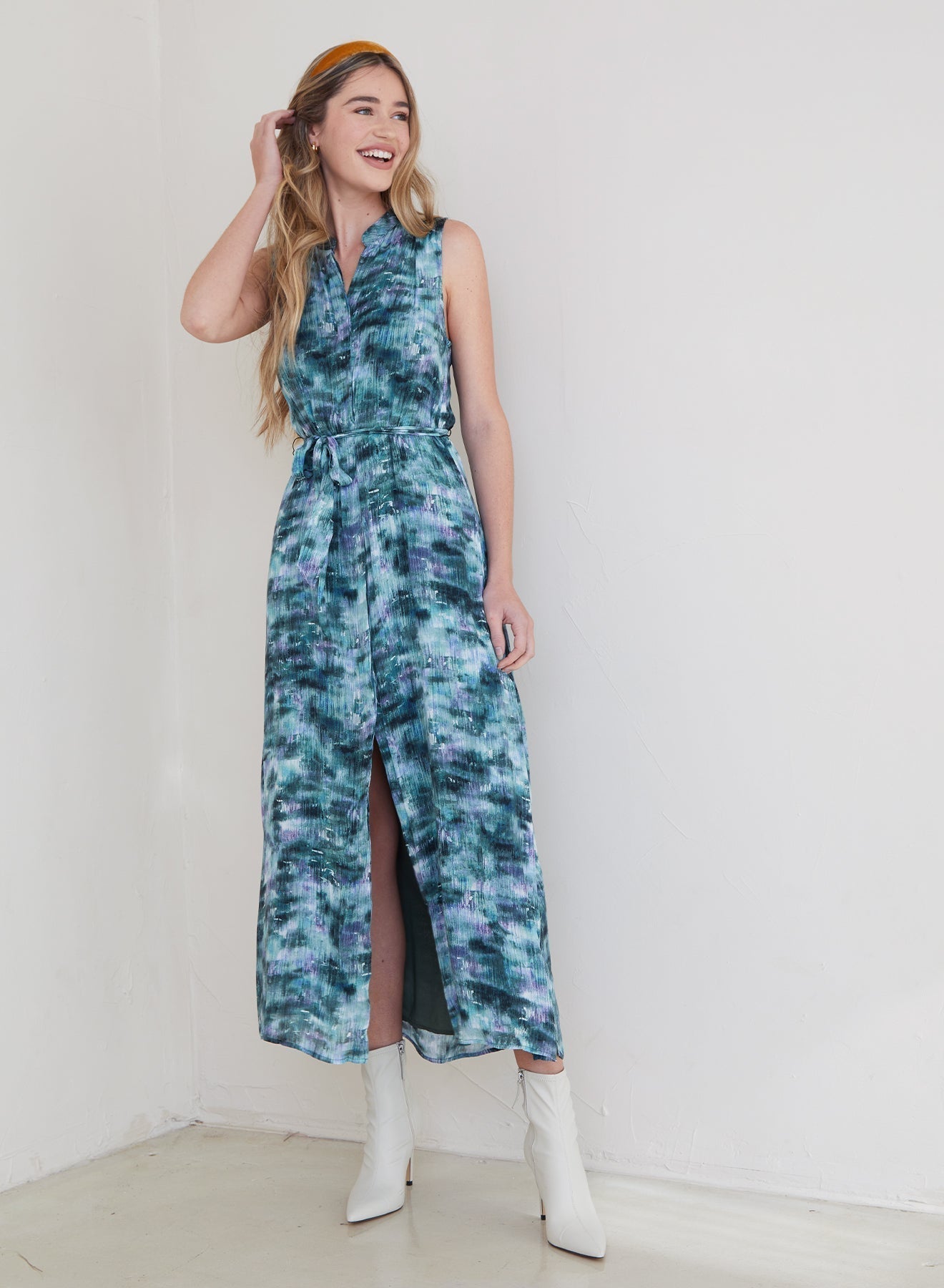 Sleeveless Button Down Maxi Dress | Garden Camo Print