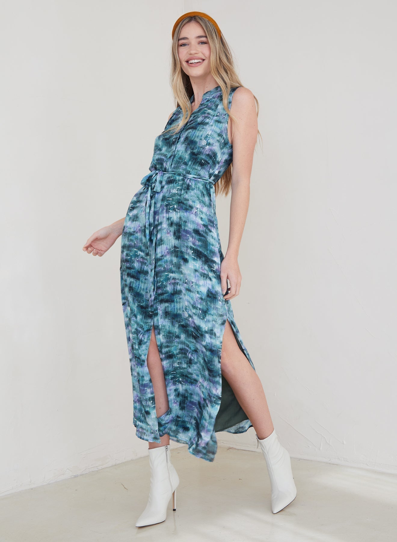 Sleeveless Button Down Maxi Dress | Garden Camo Print