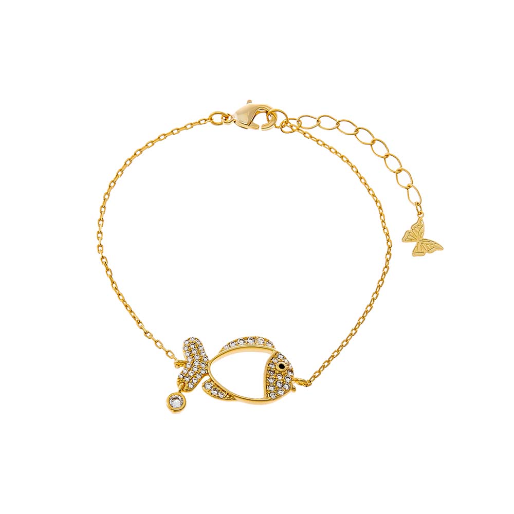 Gold Dainty Fish Charm Bracelet - Adina's Jewels