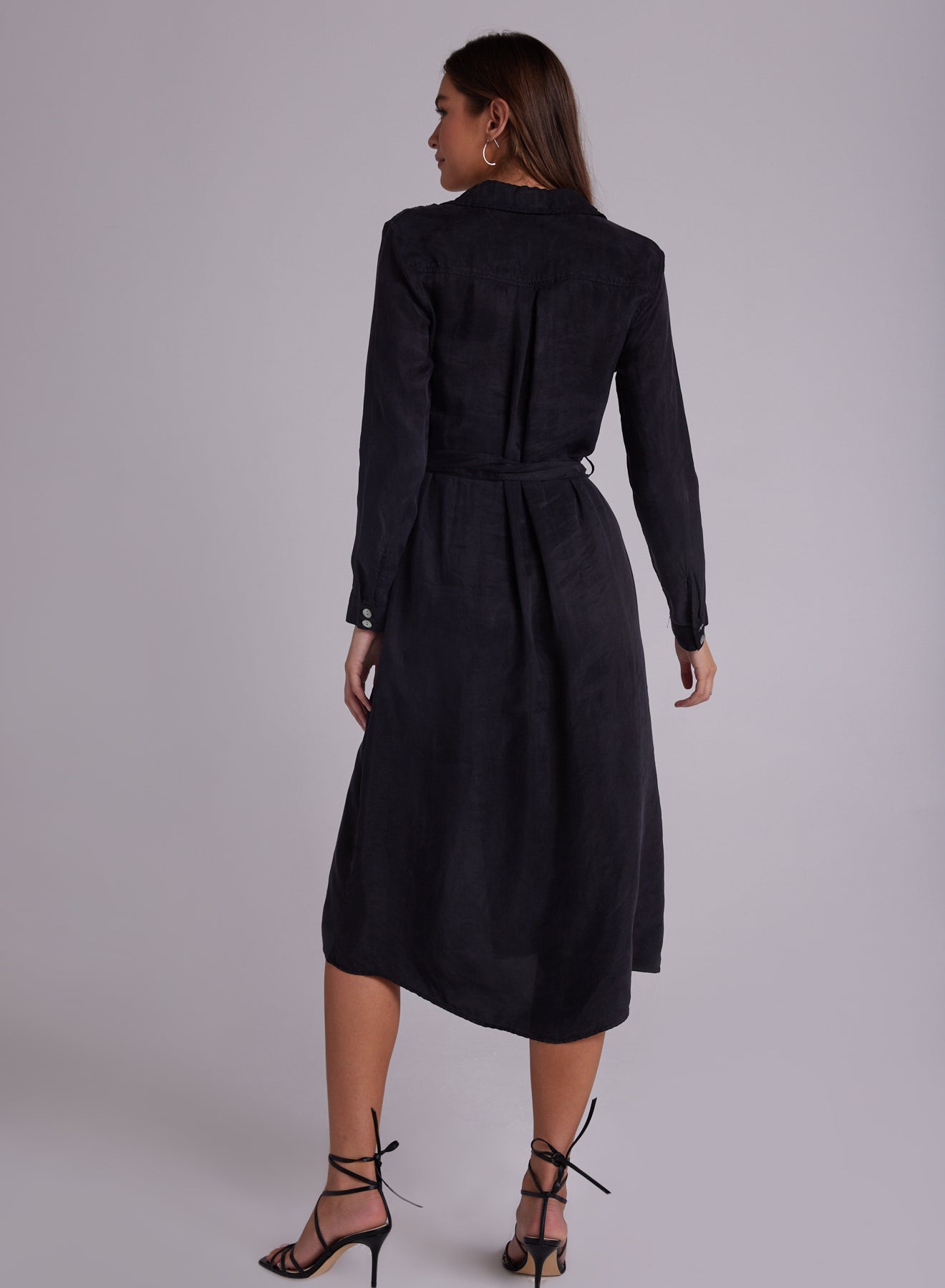 Patch Pocket Midi Shirt Dress - Black