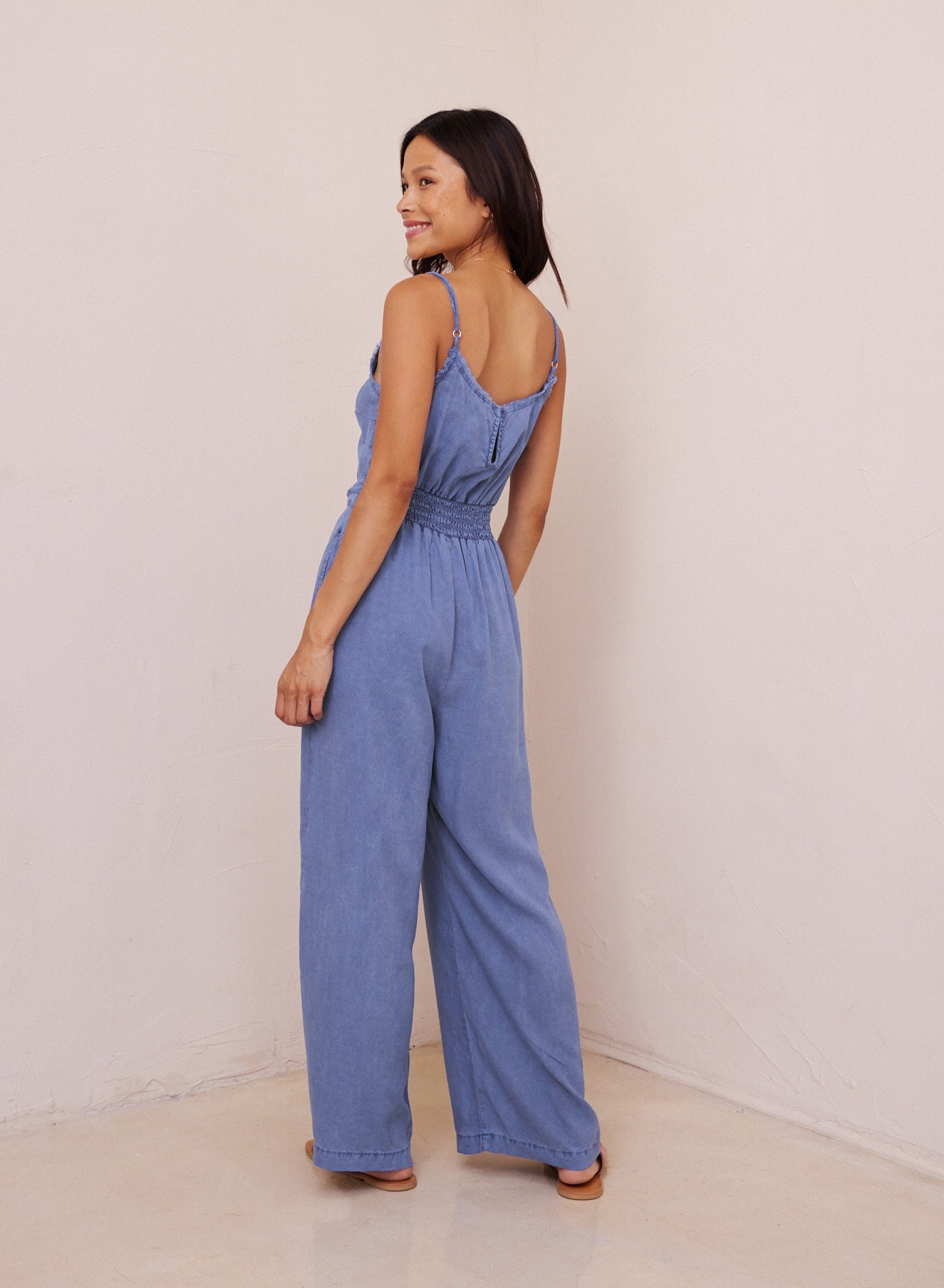 Smocked Back Cami Jumpsuit | Spring Navy