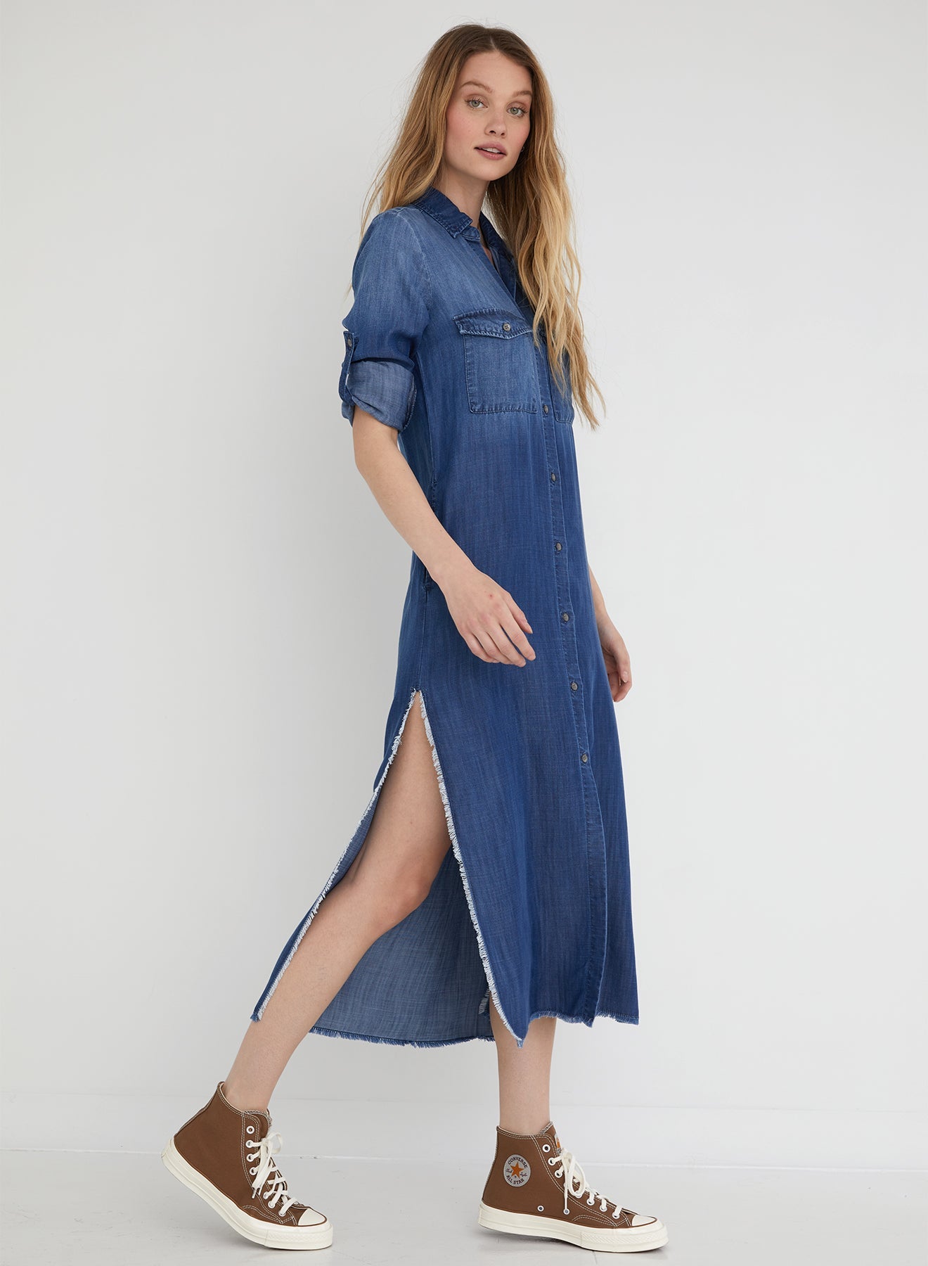 Maxi Shirt Dress - Dark Ombre Wash