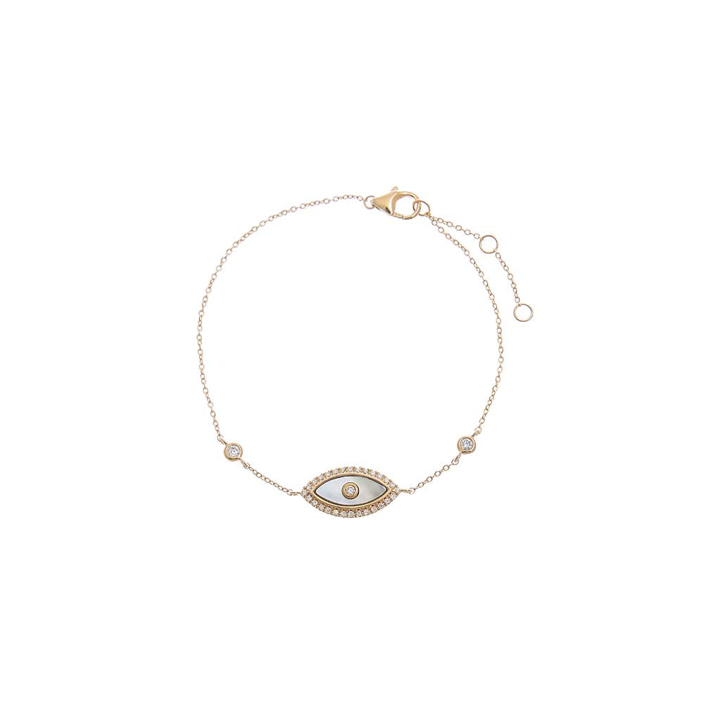 Diamond Pave MOP Evil Eye Charm Bracelet 14K | 14K Gold