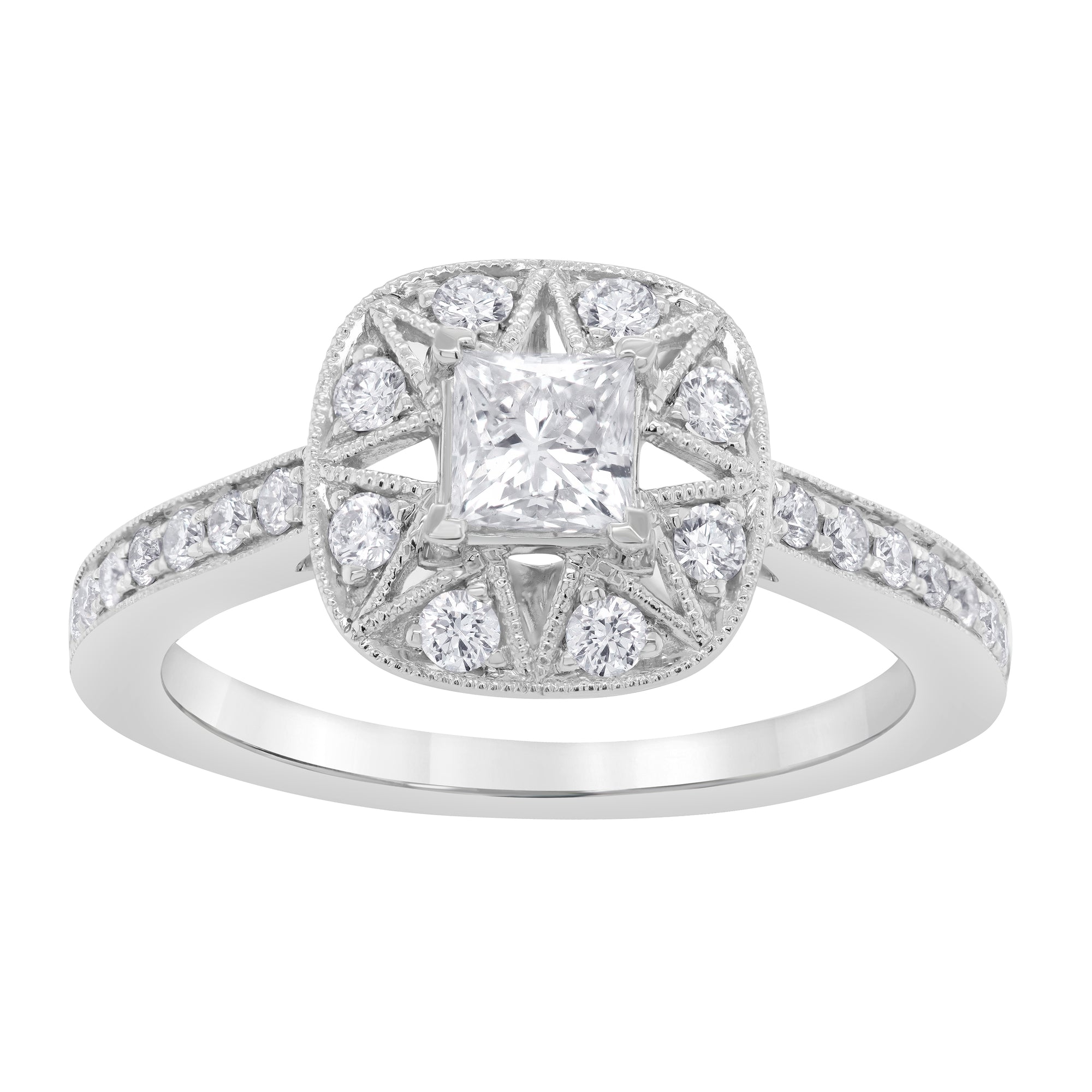 0.90 CT Princess/Round Natural Diamond | Engagement Ring | 18K White Gold | I Color | I1 Clarity