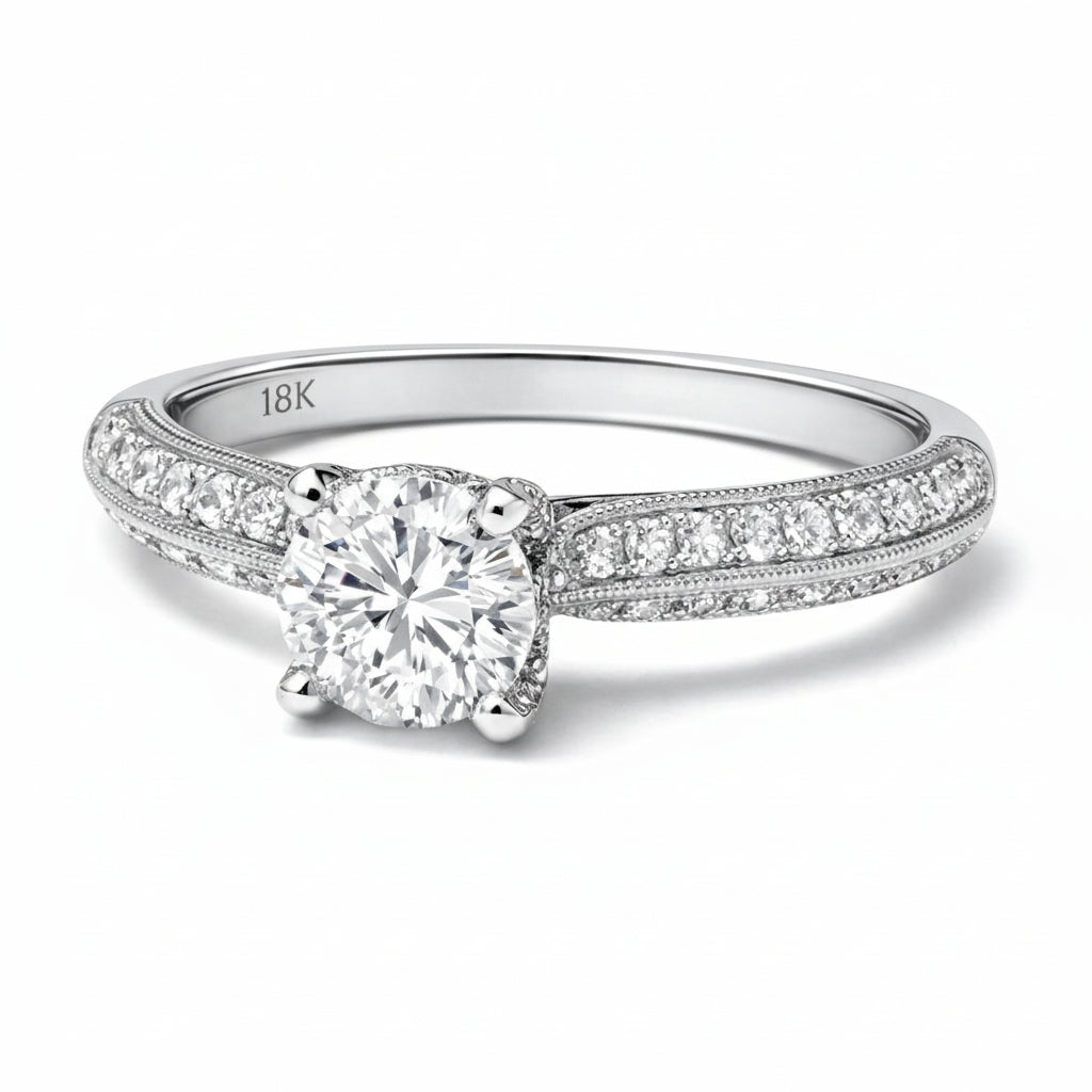1.50 CT Round Natural Diamond | Engagement Ring | 18K White Gold | I Color | I1 Clarity
