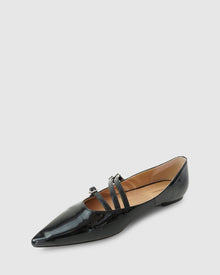 Women | Begin Again Buckled Flat | Black Patent