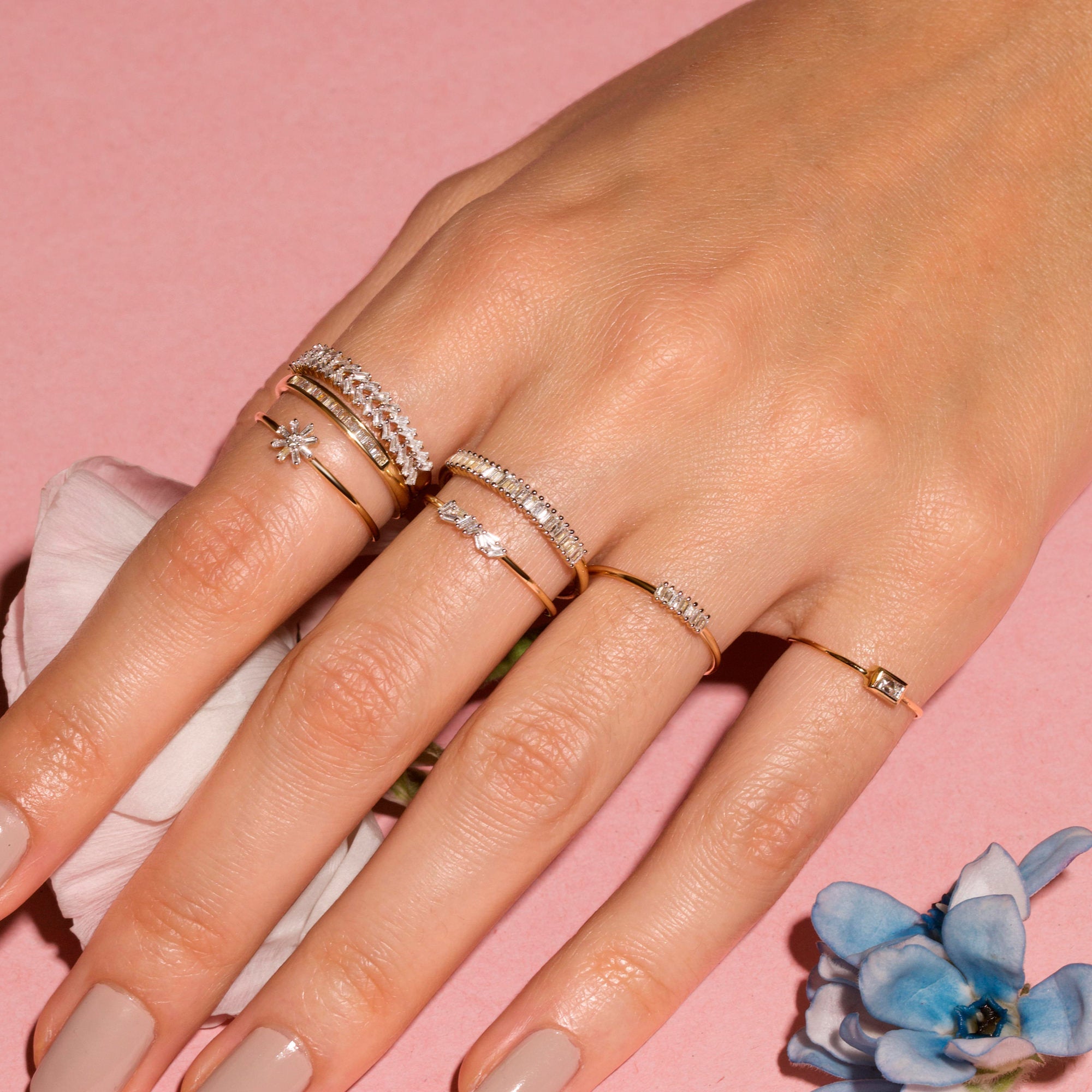 Baguette Diamond Cluster Ring | 10K Solid Yellow Gold