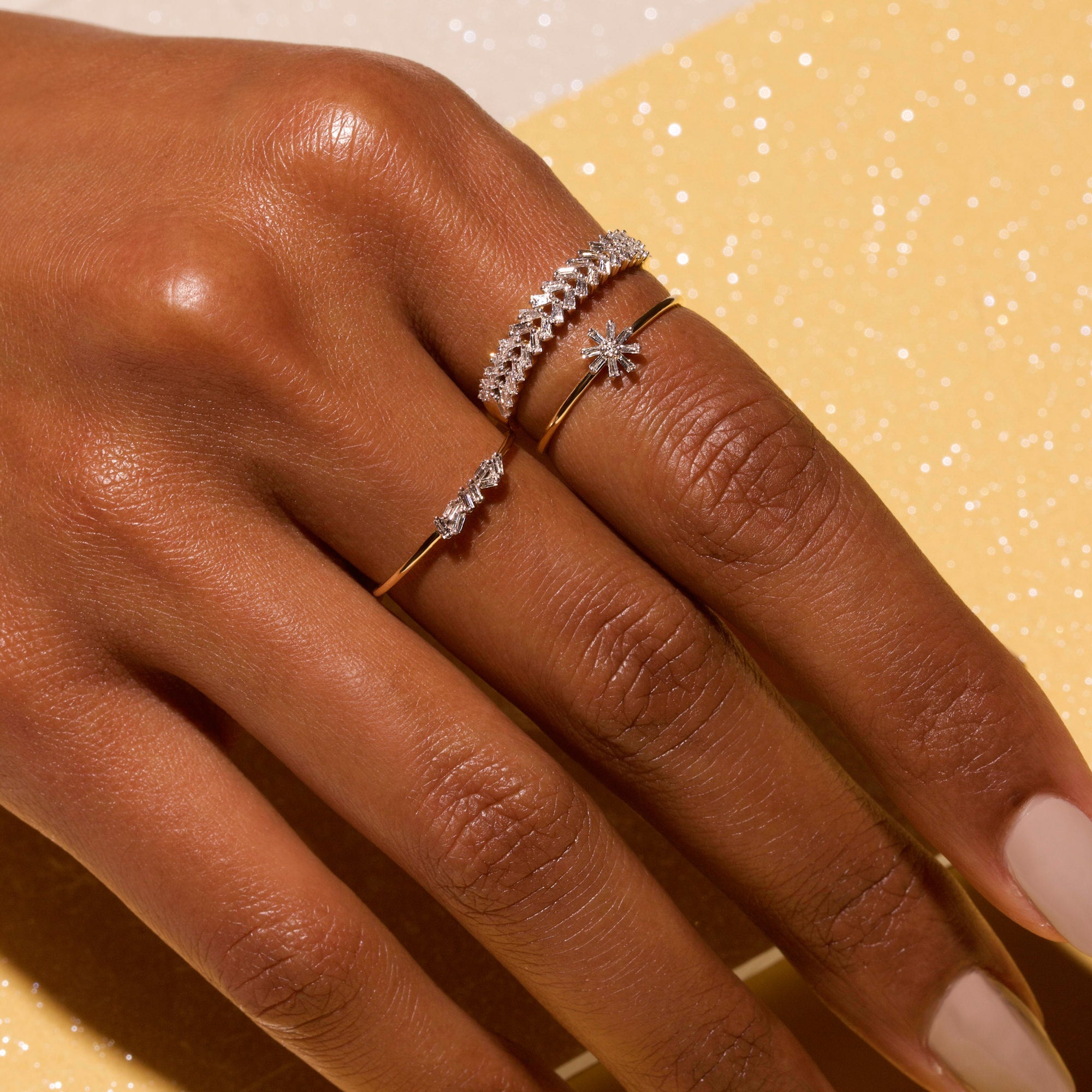 Baguette Diamond Cluster Ring | 10K Solid Yellow Gold