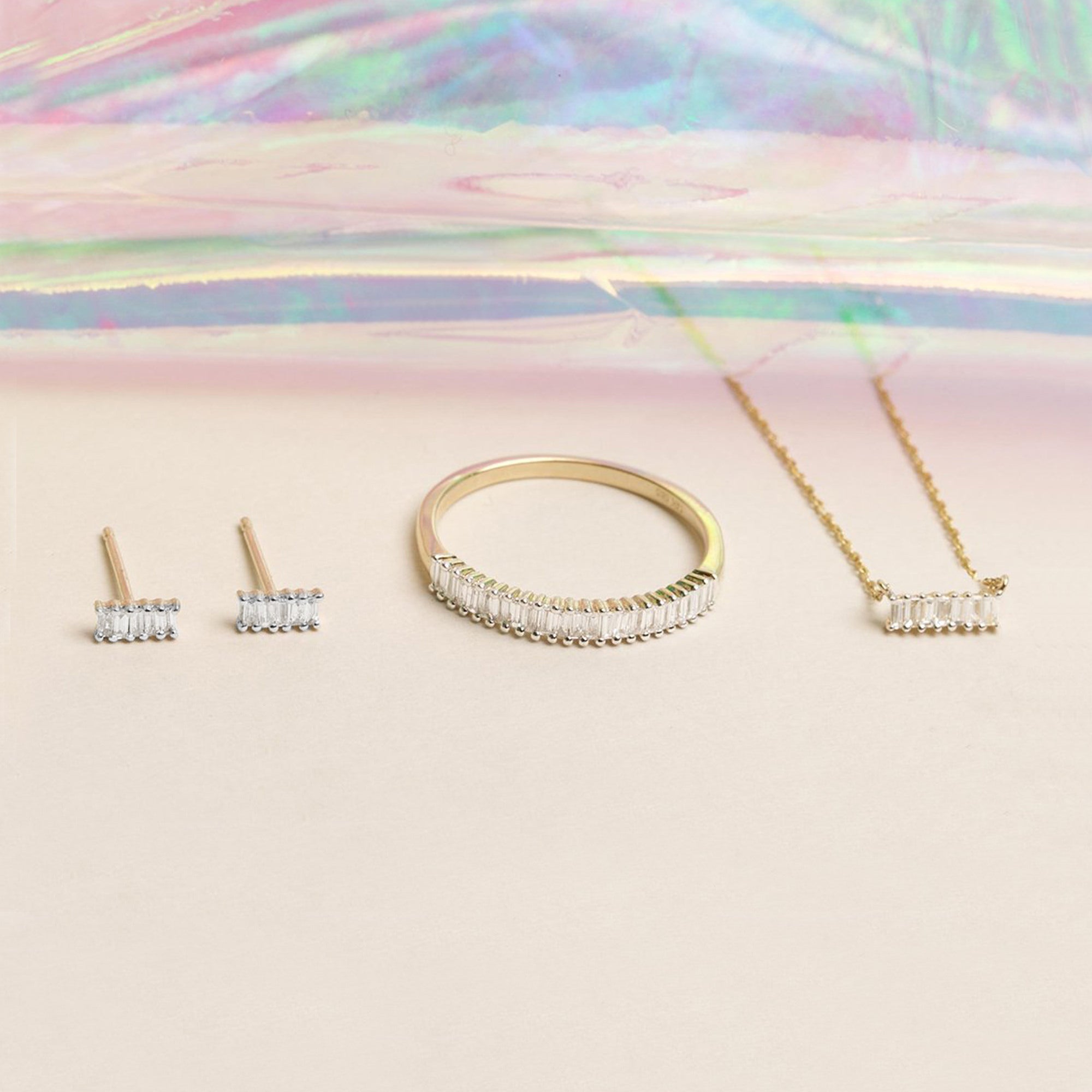 Single | Small Baguette Diamond Earrings | 10K Yellow Gold