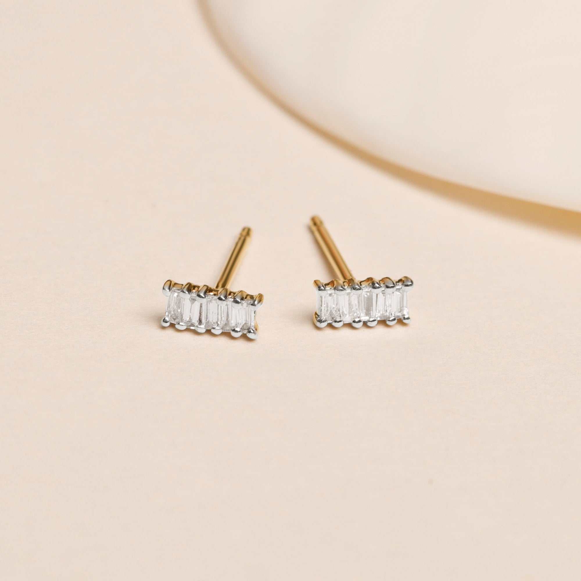 Single | Small Baguette Diamond Earrings | 10K Yellow Gold