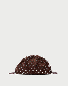 Bailey Espresso/Silver Dome Clutch in espresso suede with silver studs.