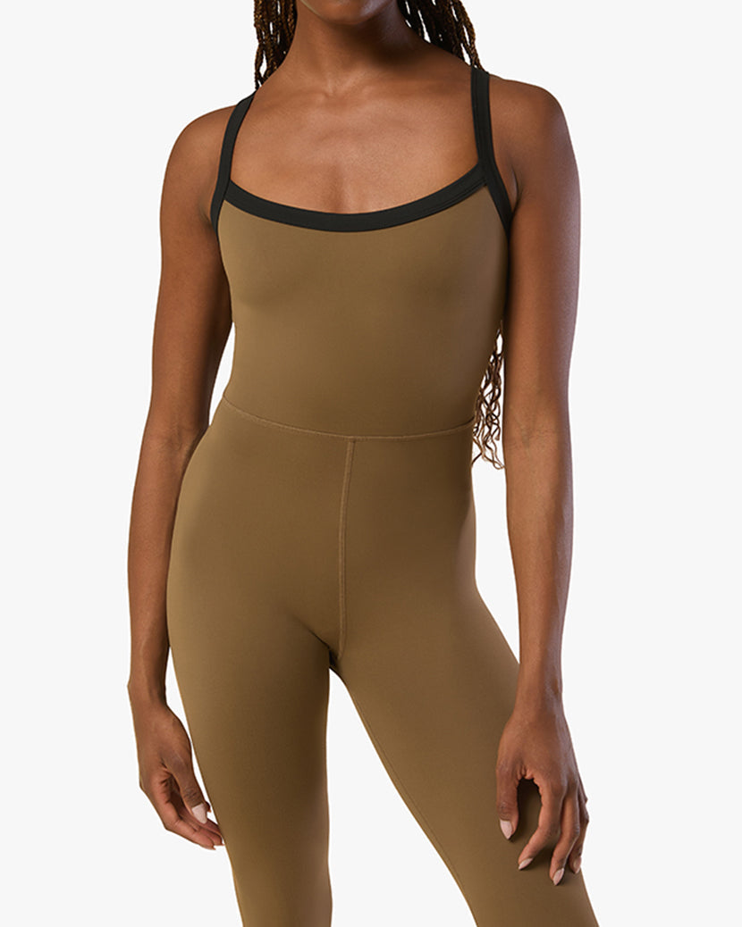 Contrast Strap Jumpsuit | Kangaroo/Black