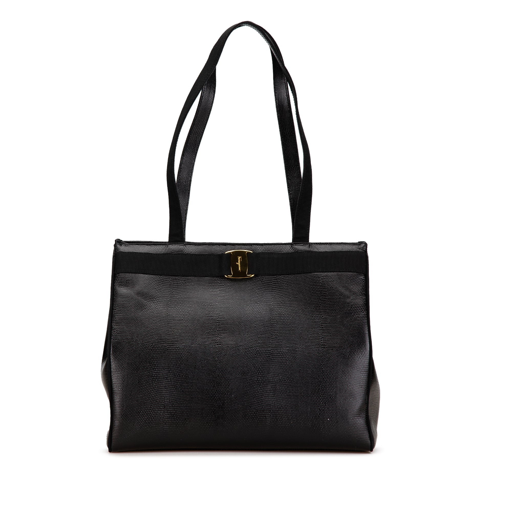Ferragamo | Pre-Owned Vara Embossed Leather Tote | Black