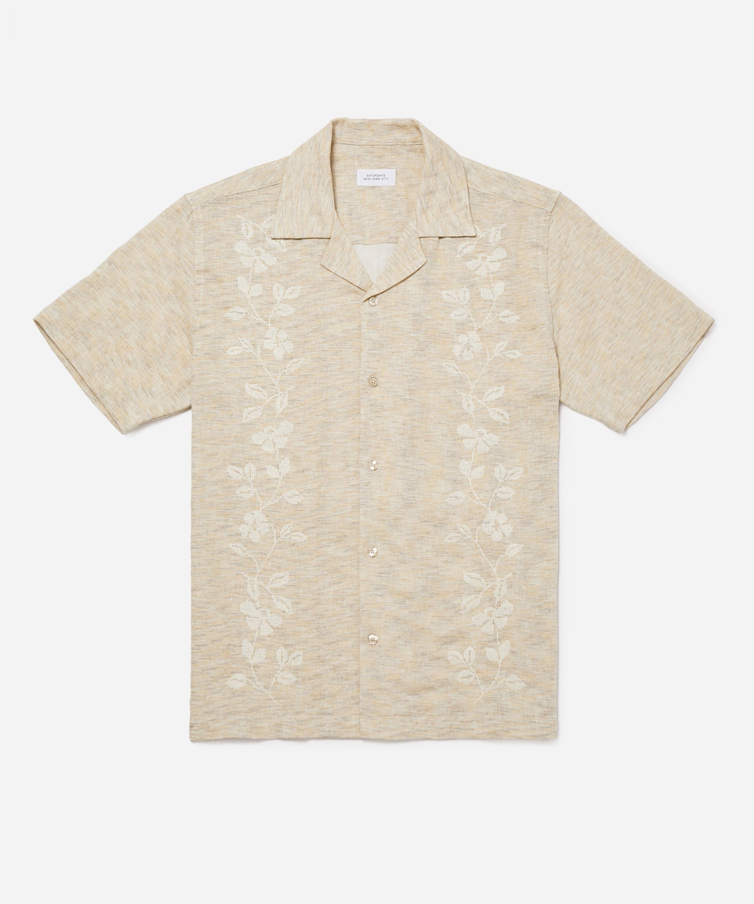 Mens | Canty Embroidered Linen Gauze SS Shirt | Antique White
