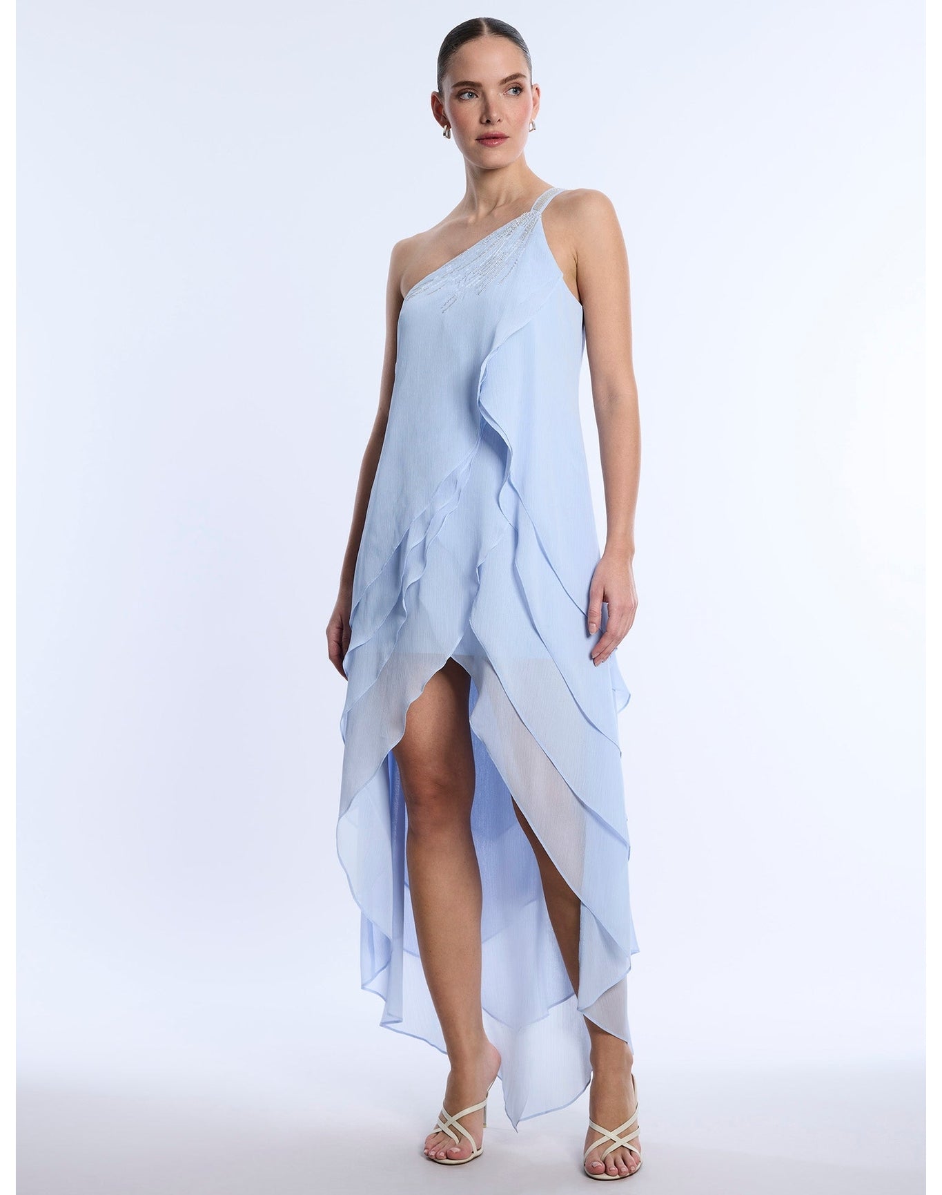 【BCBG MAXAZRIA】軽やかな質感と洗練されたデザインブレザー BCBG MAXAZRIA | Embellished Sheer Layer Dress | Cloud
