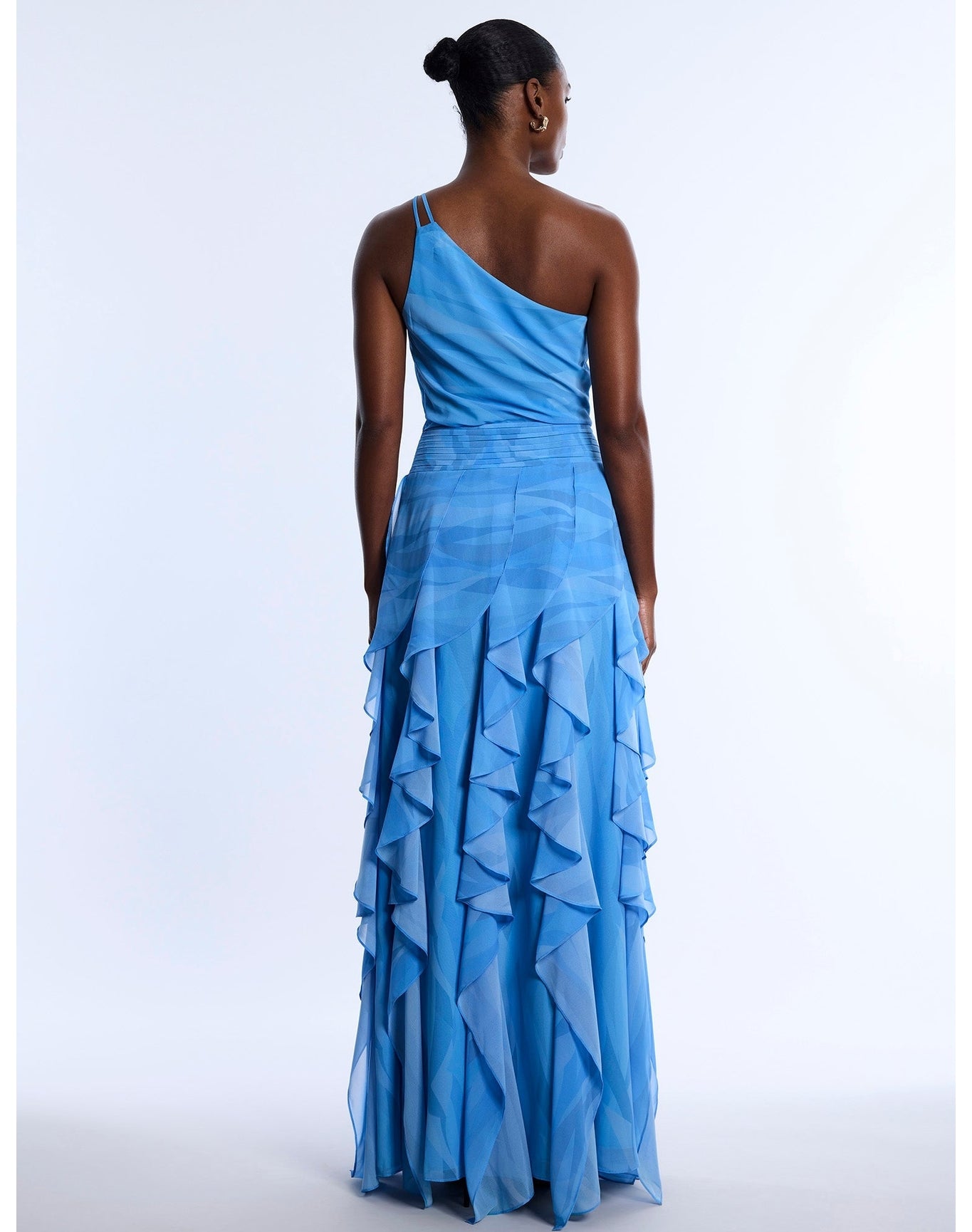 BCBG MAXAZRIA | Printed One Shoulder Gown | Cloud Crystal Waves