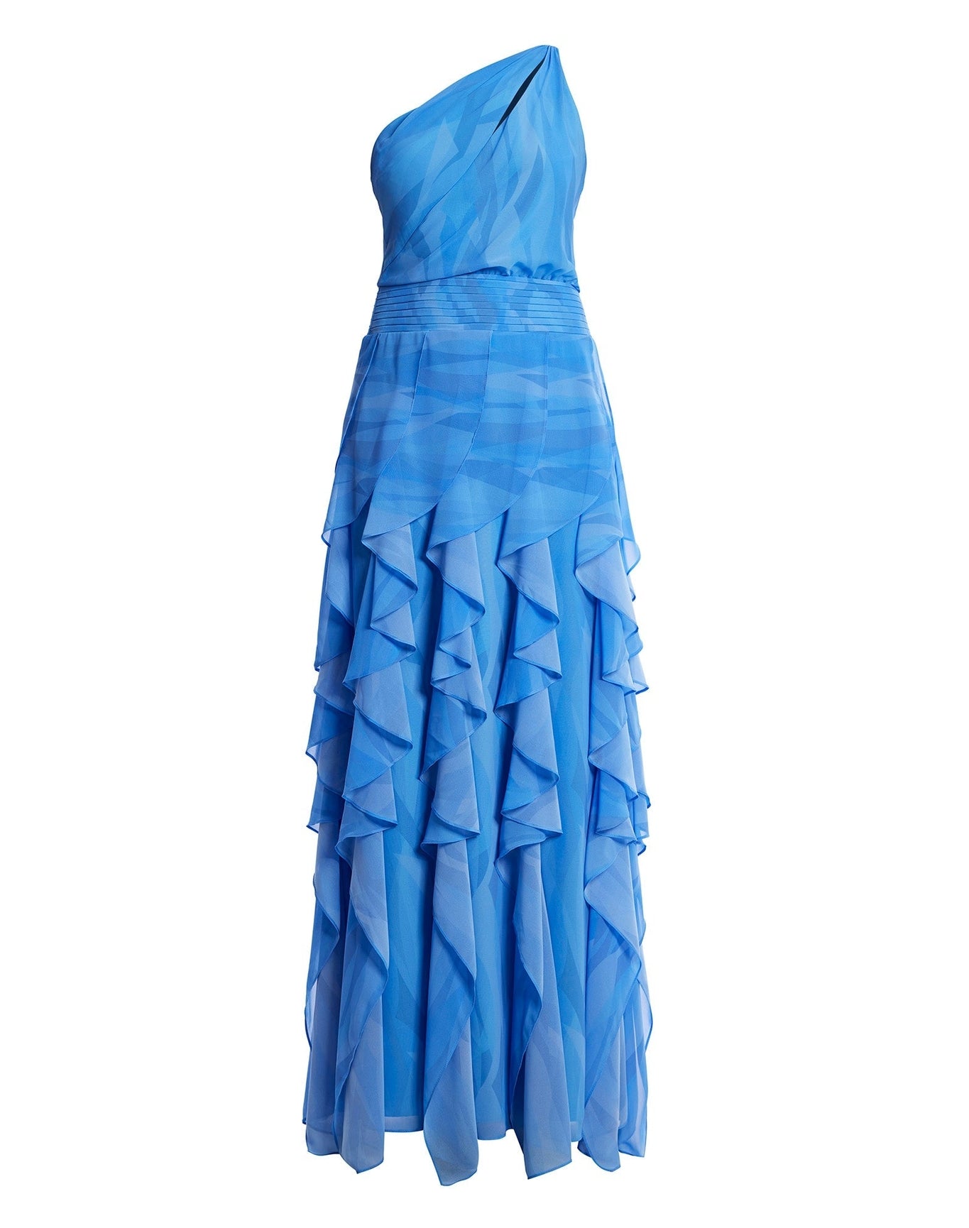 BCBG MAXAZRIA | Printed One Shoulder Gown | Cloud Crystal Waves