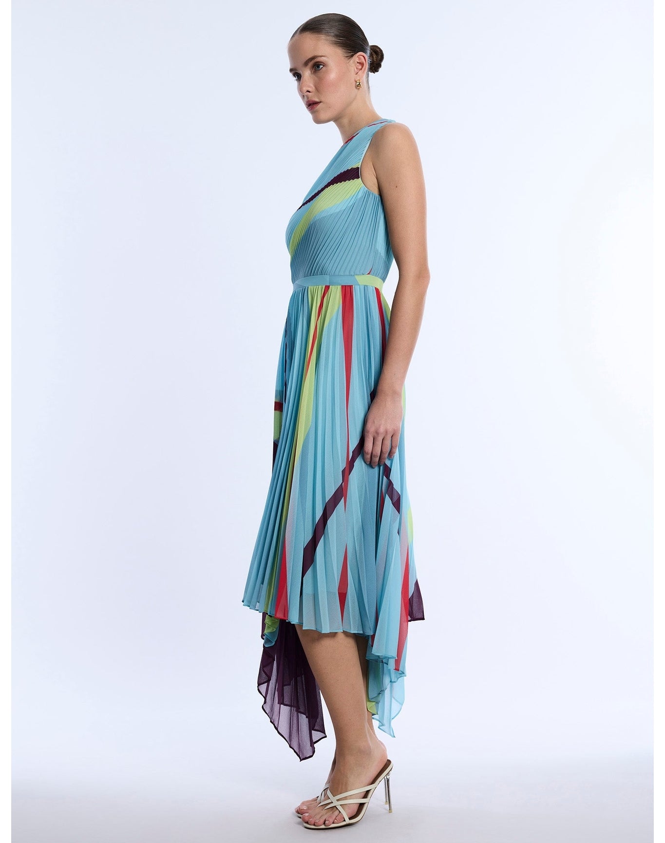 BCBG MAXAZRIA | Printed Pleated Dress | Seafoam Floating Ribbons