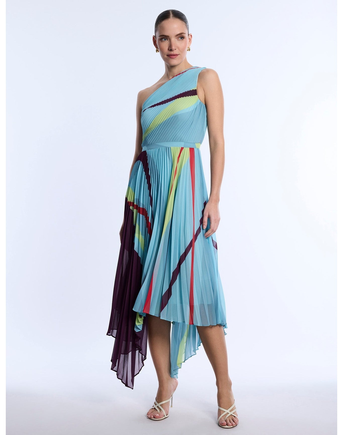 BCBG MAXAZRIA | Printed Pleated Dress | Seafoam Floating Ribbons