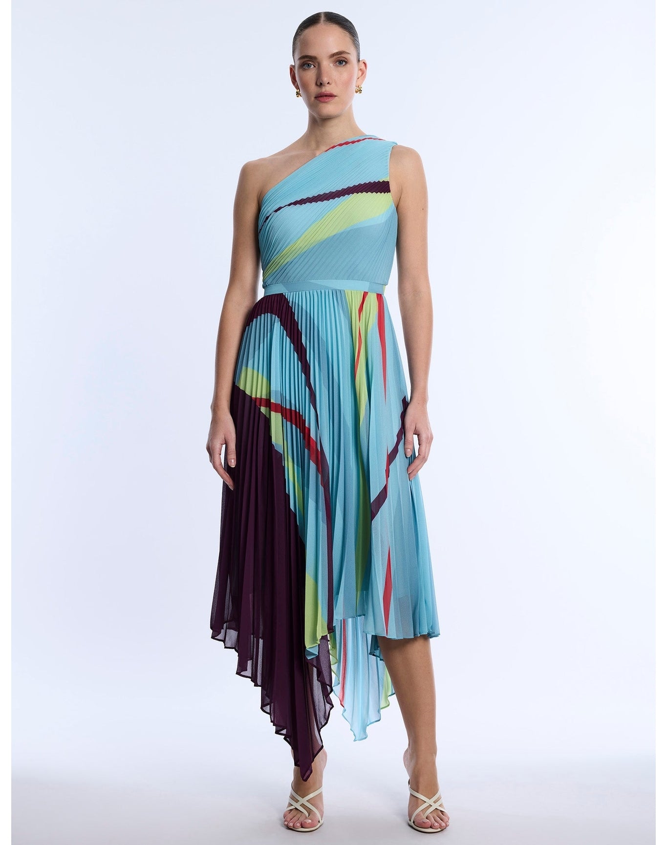 BCBG MAXAZRIA | Printed Pleated Dress | Seafoam Floating Ribbons