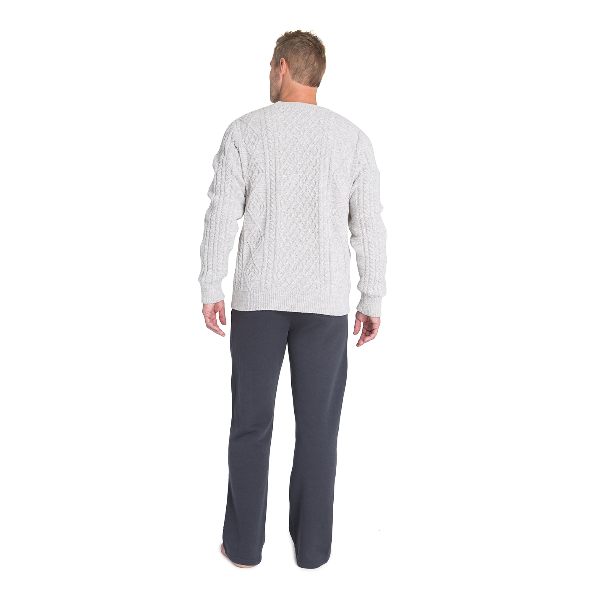 Cozychic Men's Aran Pullover | Dove Gray Multi