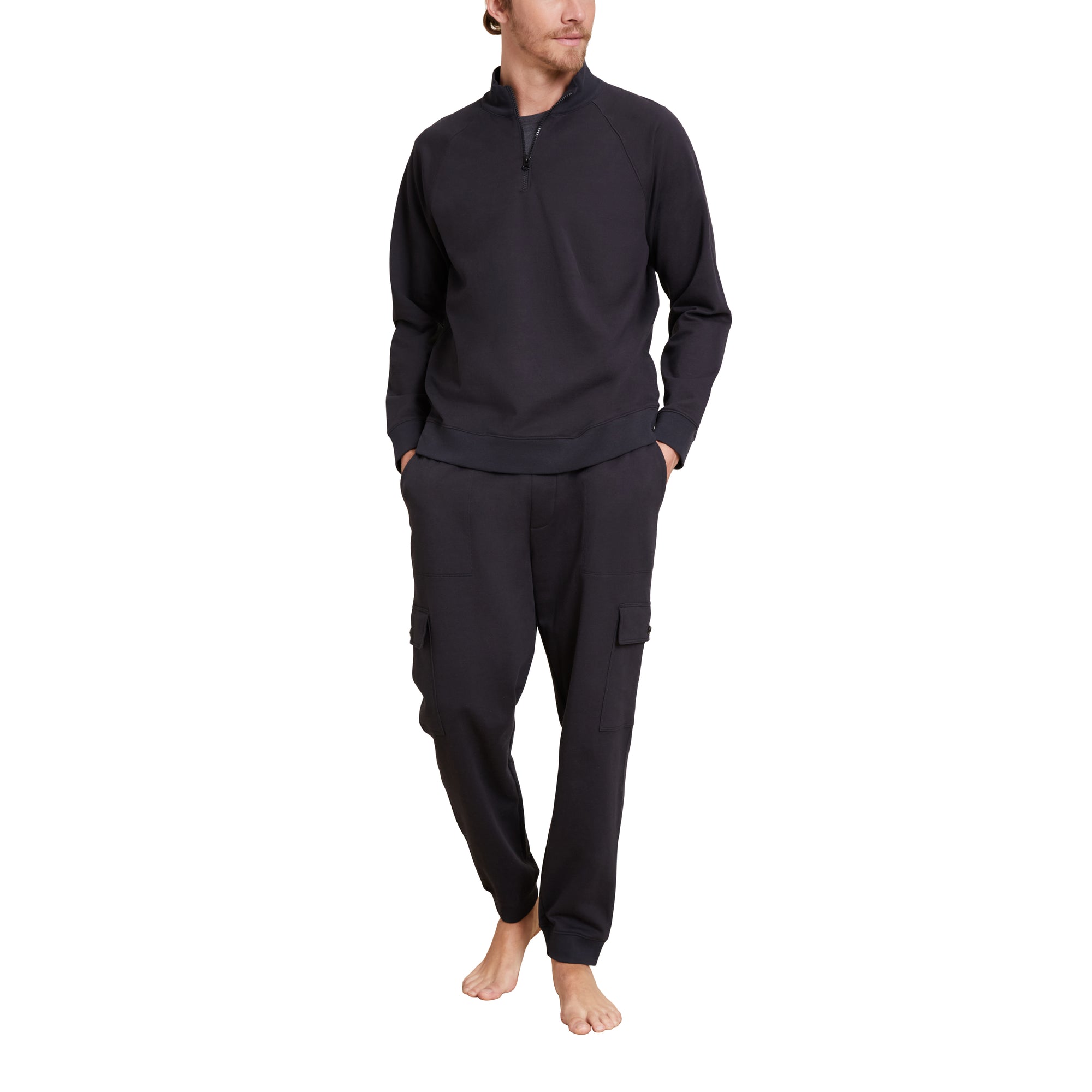 Malibu Collection Men's Pima Cotton Fleece Half Zip Pullover | Black