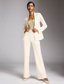 Faux Leather Wide Leg Pant::Ivory::