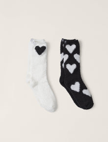 Womens | CozyChic Heart Print Sock Set | Carbon/Pearl