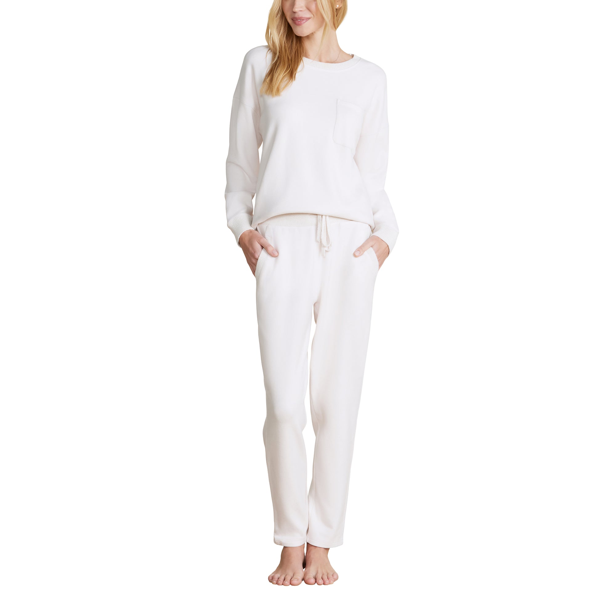 Malibu Collection Brushed Fleece Sweater Mix Tapered Pant | Sand Dune