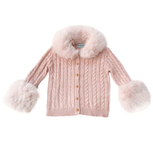 Baby Girls | Cableknit Faux Fur Cotton Cardigan | Pink