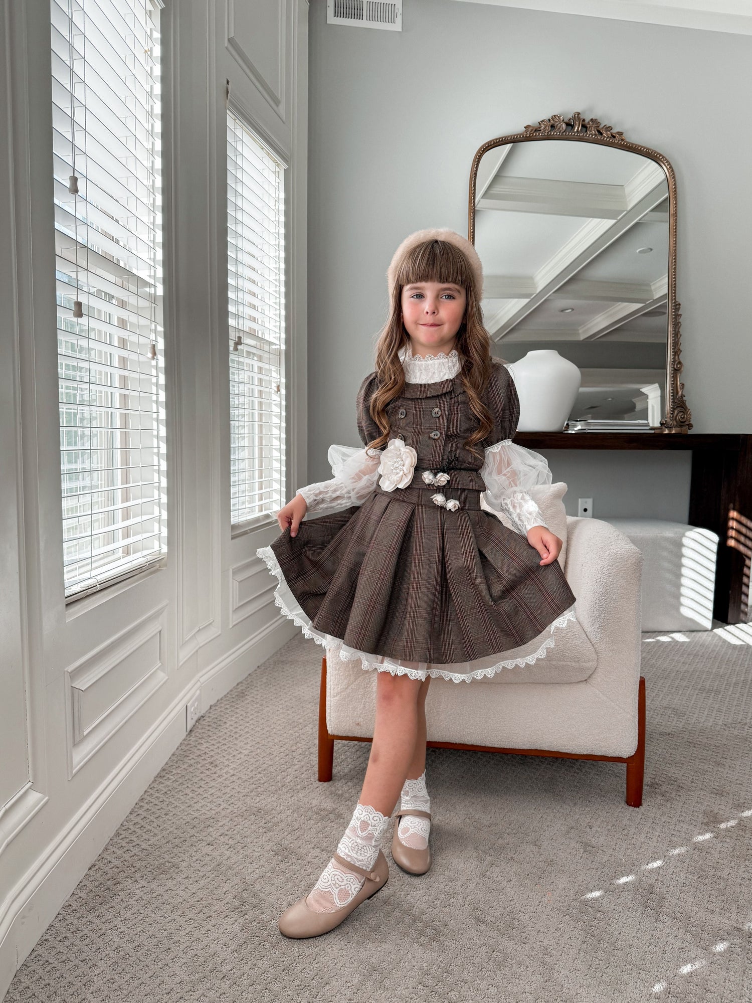 Girl | Blair Estate Tweed Top and Skirt Set | Brown x White