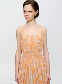 Belinda Gathered Waist Dress | Orange/White