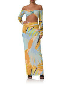 women's maxi length mesh skirt in bird of paradise print