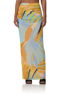 women's maxi length mesh skirt in bird of paradise print