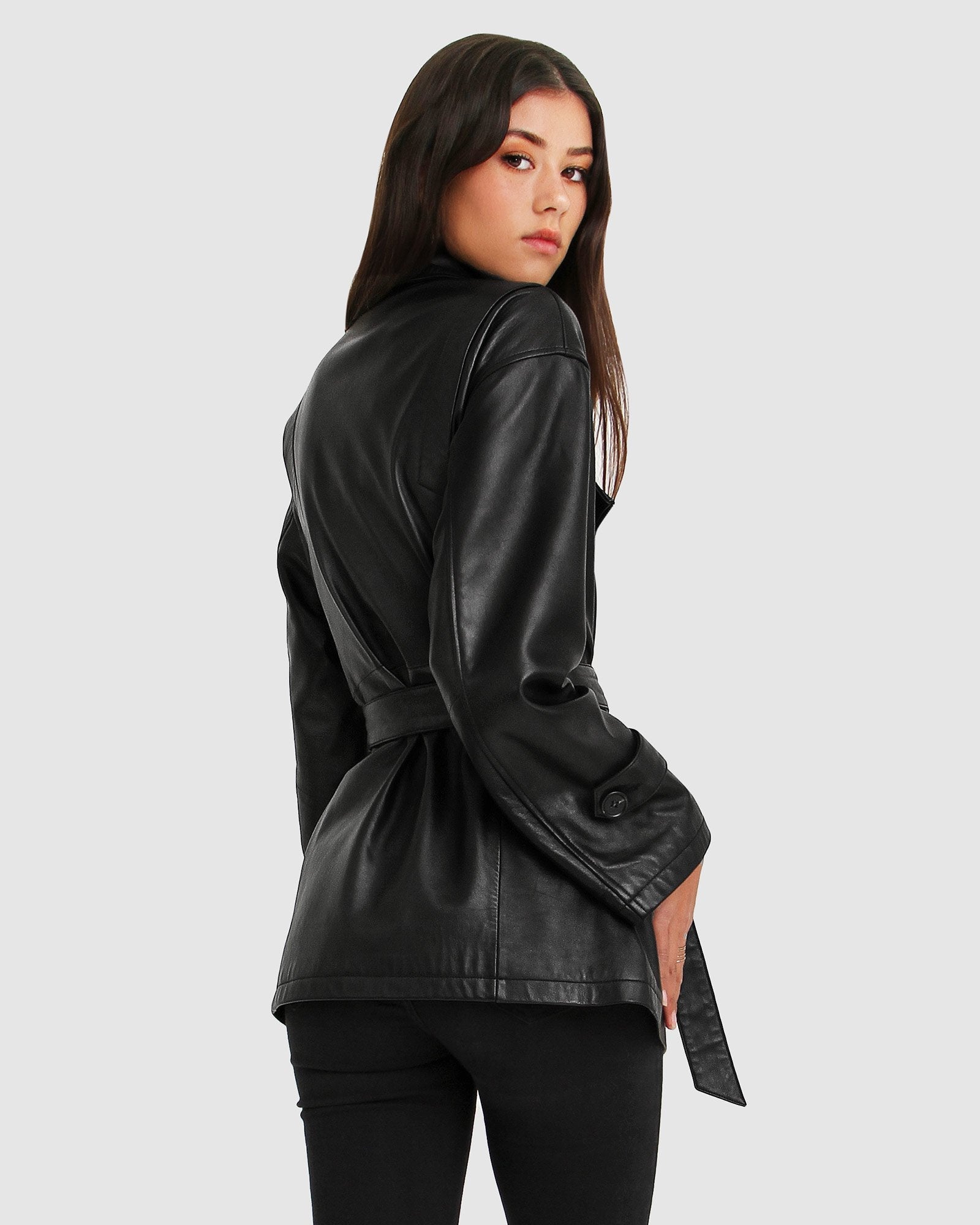 Women | BFF Belted Leather Jacket | Black