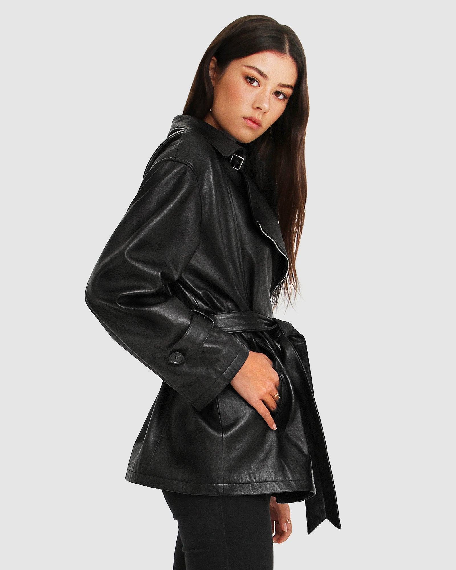Women | BFF Belted Leather Jacket | Black