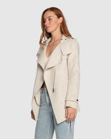 Women | Bad Girl Wool Blend Moto Coat | Oat Marle