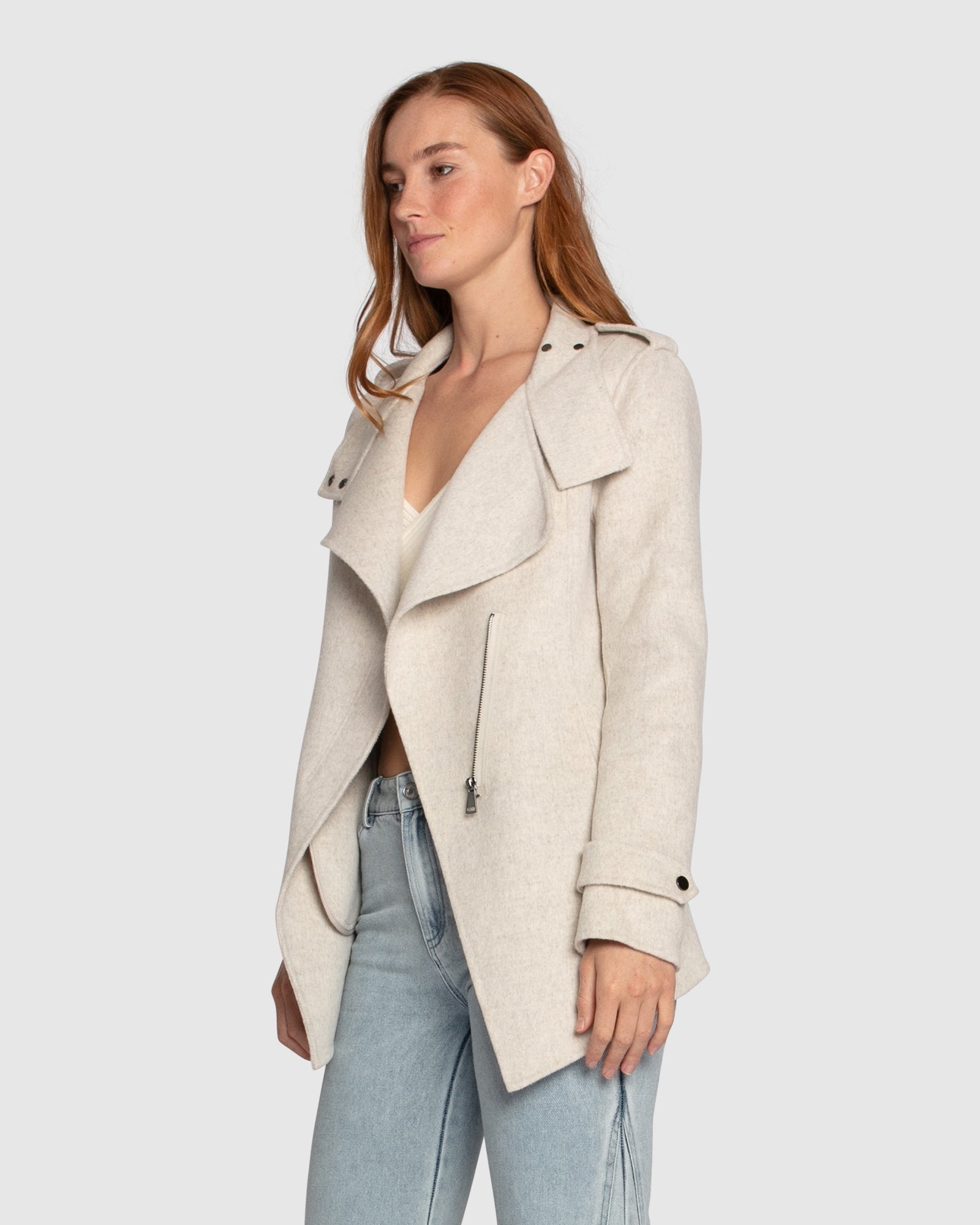Women | Bad Girl Wool Blend Moto Coat | Oat Marle