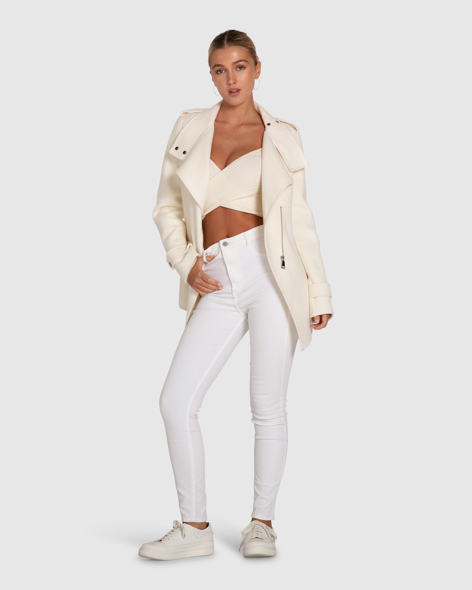 Women | Bad Girl Wool Blend Moto Coat | Cream