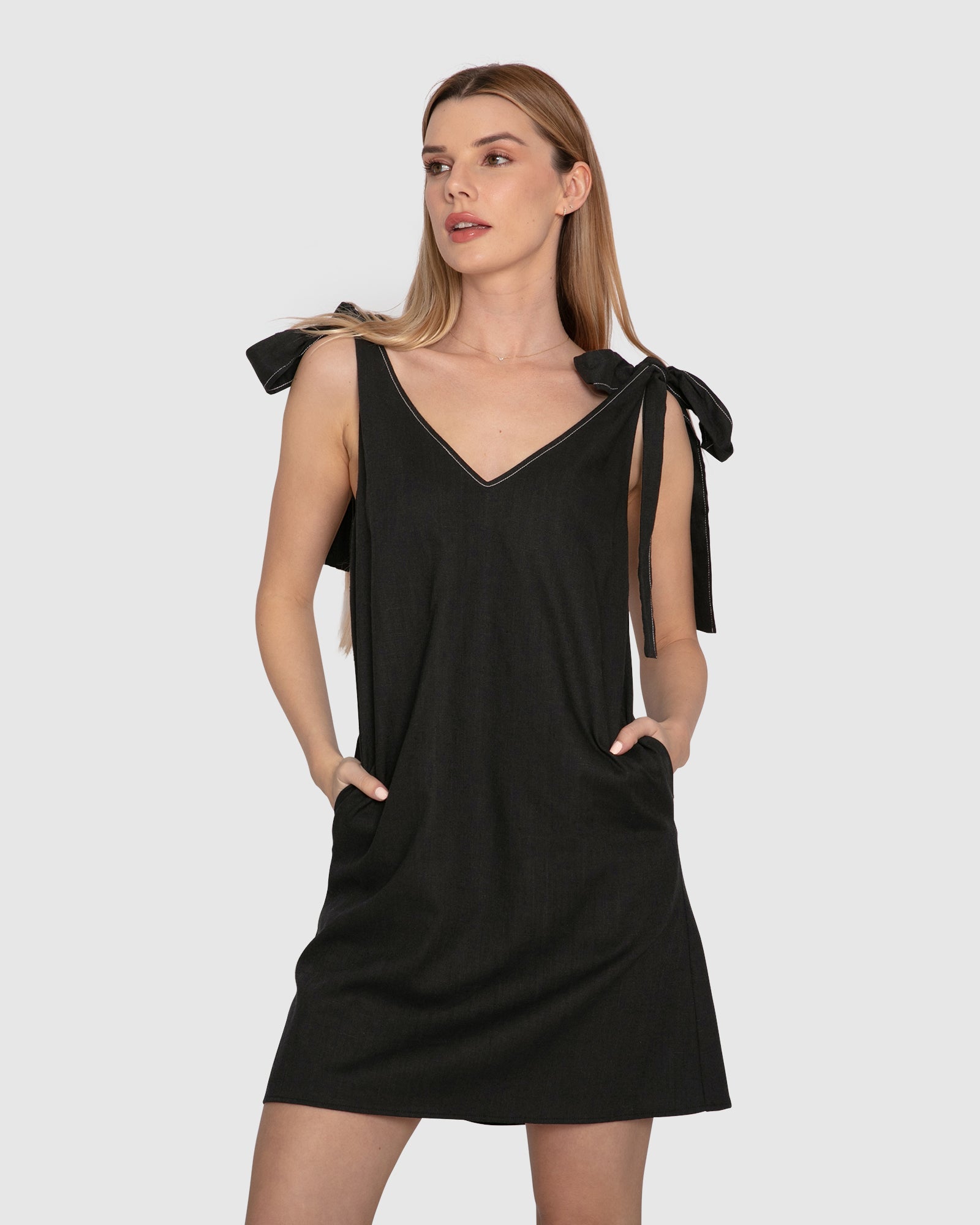 Women | Burning Love Tie Shoulder Mini Dress | Black