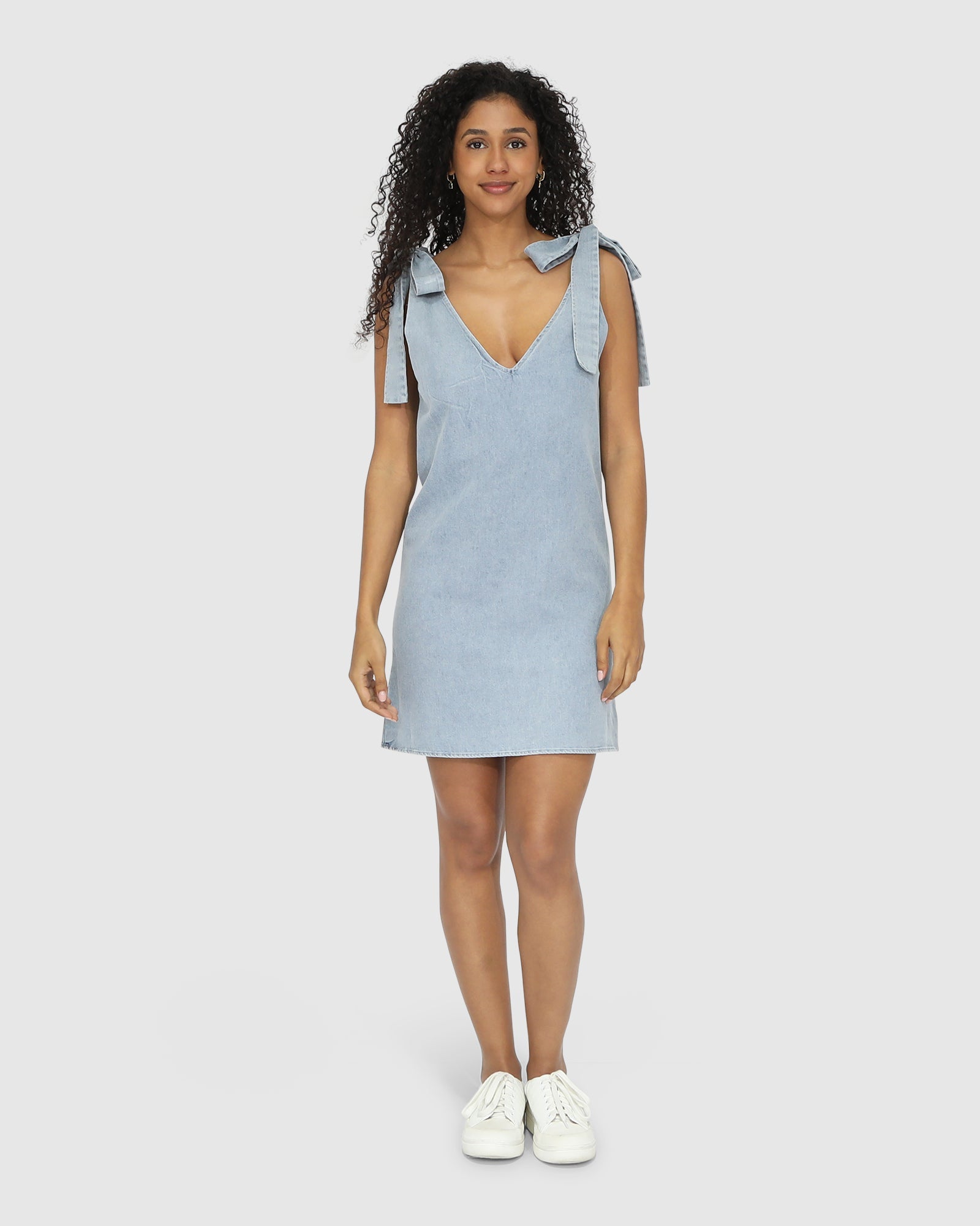 Women | Burning Love Tie Shoulder Mini Dress | Stonewash