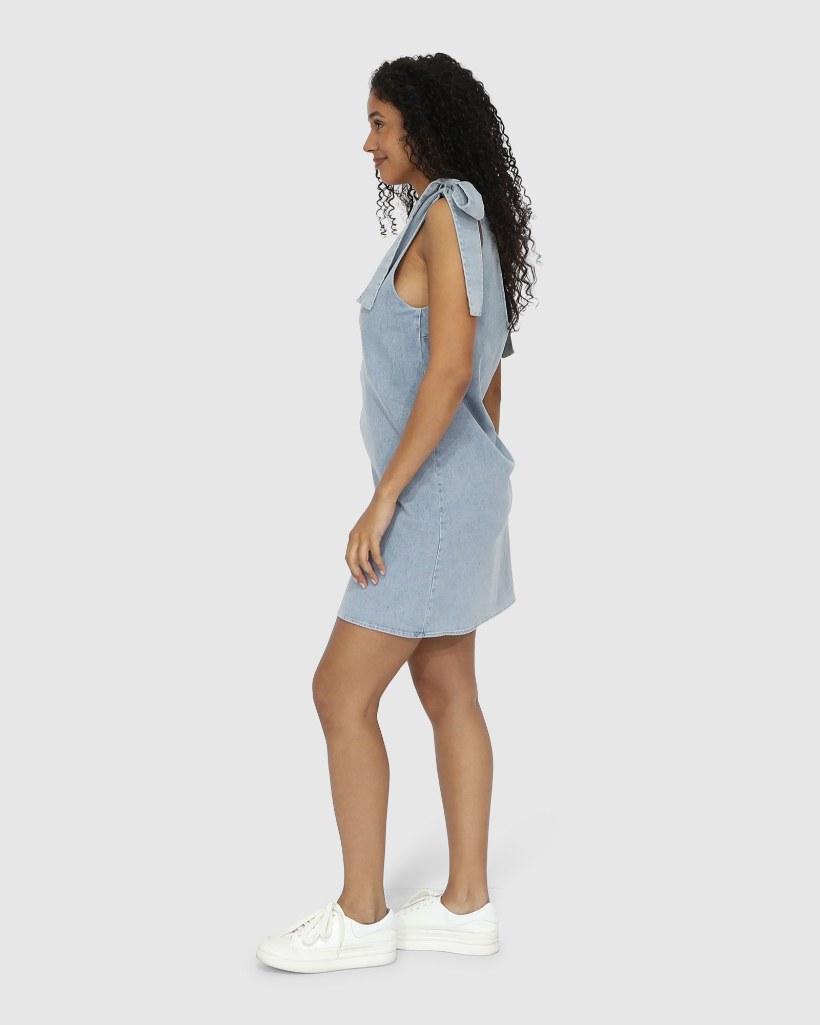 Women | Burning Love Tie Shoulder Mini Dress | Stonewash