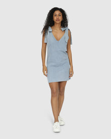 Women | Burning Love Tie Shoulder Mini Dress | Stonewash